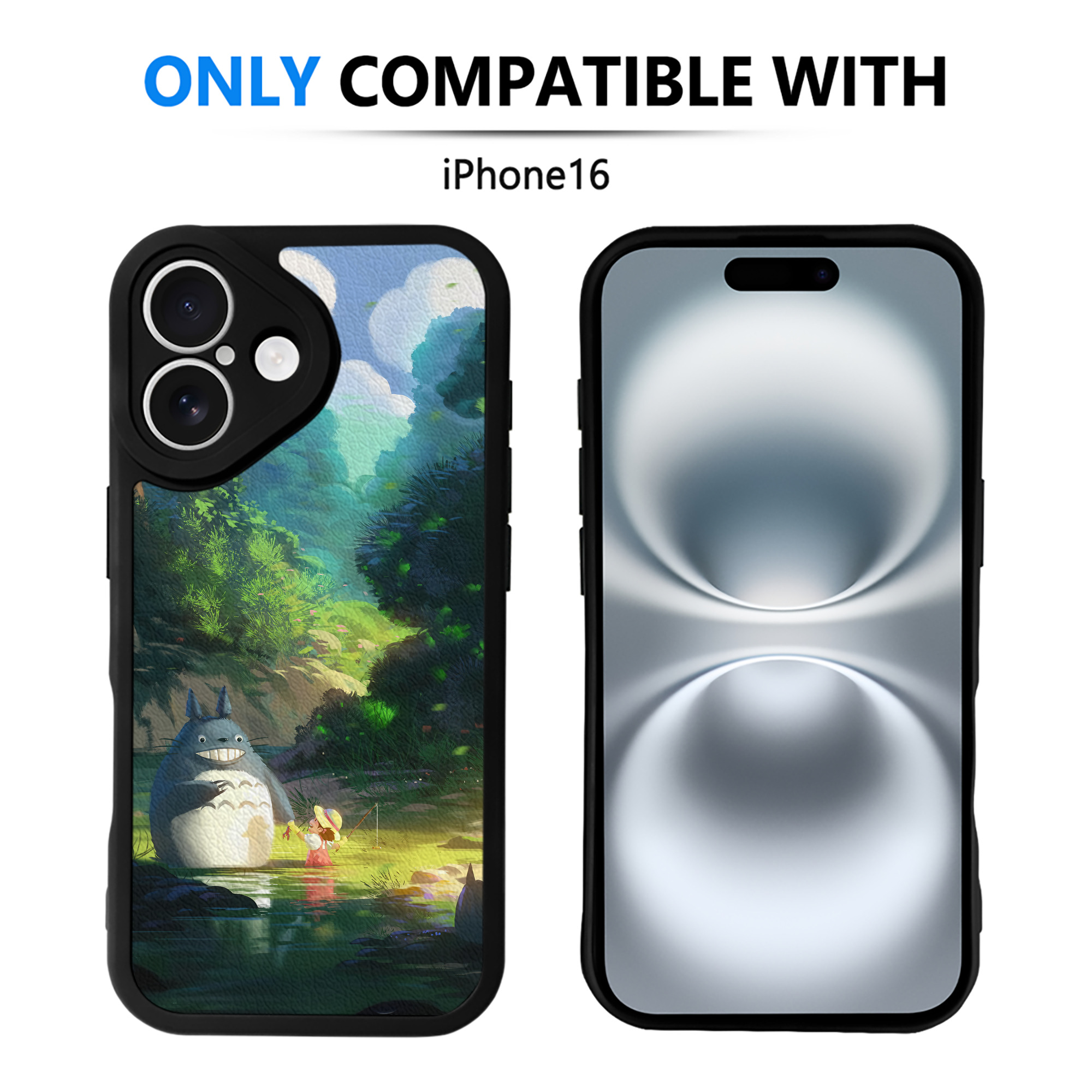 （画像用） となりのトトロ 草壁メイ 草壁サツキ My Neighbor Totoro Satsuki Kusakabe Mei Kusakabe 【iPhone 16シリーズ対応】シリコンスマホケース（レザー調） 材質：シリコン
